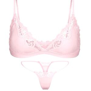 🌸 SKIMS Fits Everybody Lace Triangle Bralette & Sting Thong - Cherry Blossom